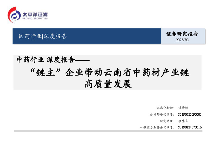 中药行业深度报告：“链主”企业带动云南省中药材产业链高质量发展