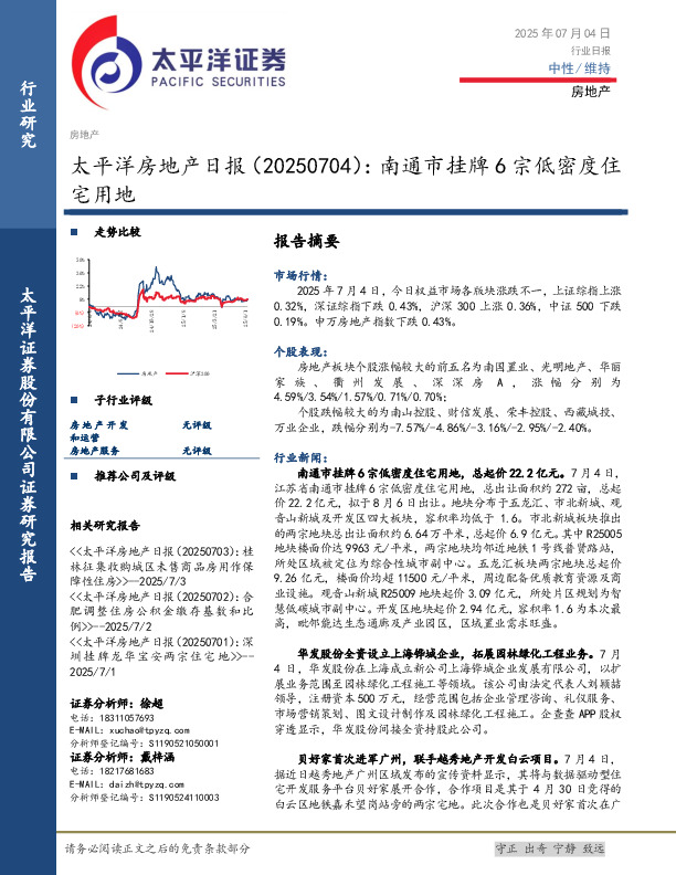 房地产日报：南通市挂牌6宗低密度住宅用地