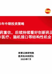 医药行业2025年中期投资策略：BD加速创新药重估，后续持续看好创新药及产业链、AI医疗、脑机接口等结构性机会