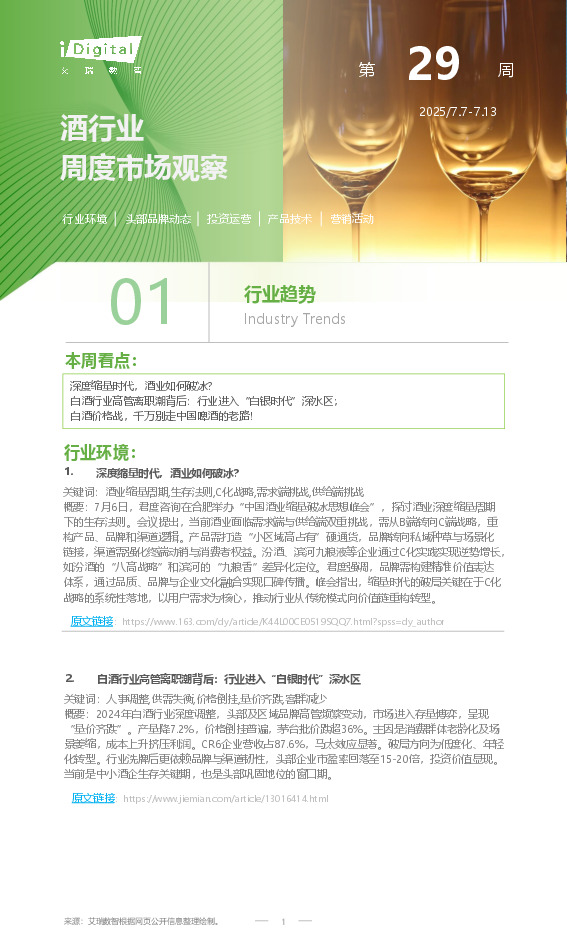 酒行业周度市场观察第29周