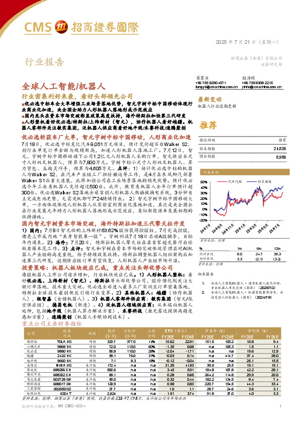 全球人工智能/机器人：行业密集利好来袭，看好头部领先公司