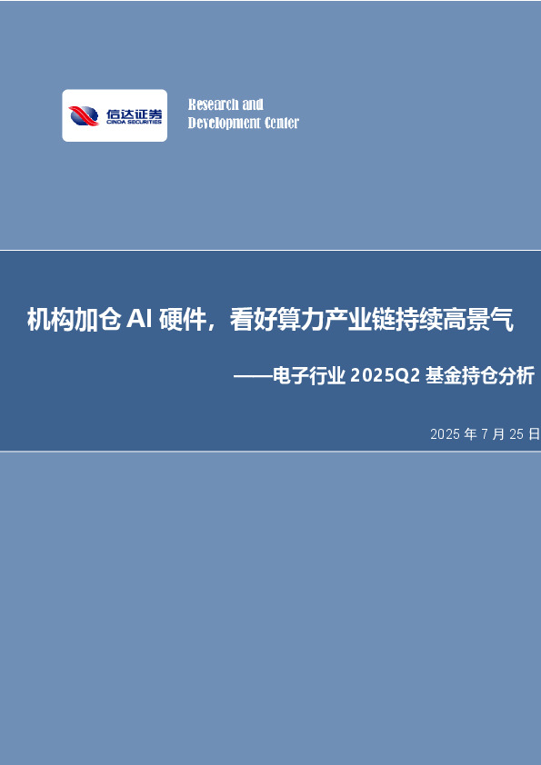 电子行业2025Q2基金持仓分析：机构加仓AI硬件，看好算力产业链持续高景气