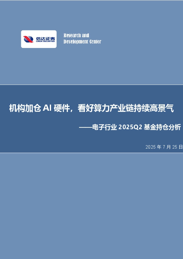 电子行业2025Q2基金持仓分析：机构加仓AI硬件，看好算力产业链持续高景气