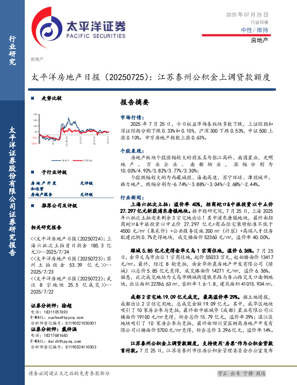 房地产日报：江苏泰州公积金上调贷款额度