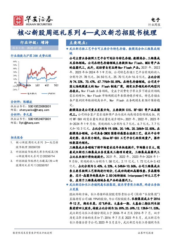 电子行业周报：核心新股周巡礼系列4—武汉新芯招股书梳理