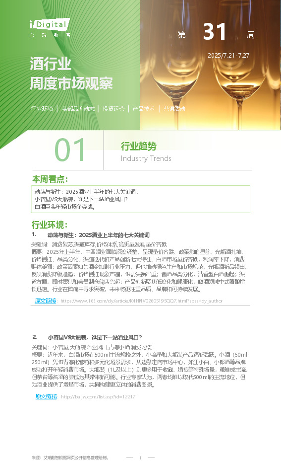 酒行业周度市场观察第31周