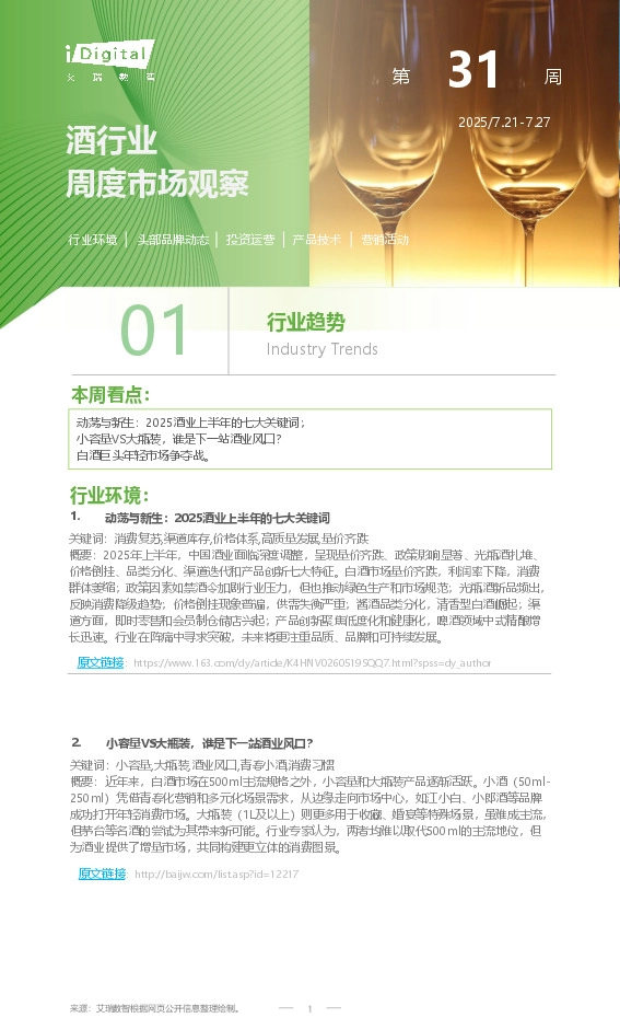酒行业周度市场观察第31周