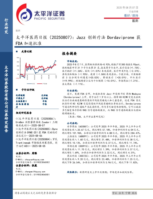 医药日报：Jazz创新疗法Dordaviprone获FDA加速批准