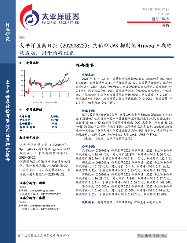 医药日报：艾伯维JAK抑制剂Rinvoq三期临床成功，用于治疗斑秃