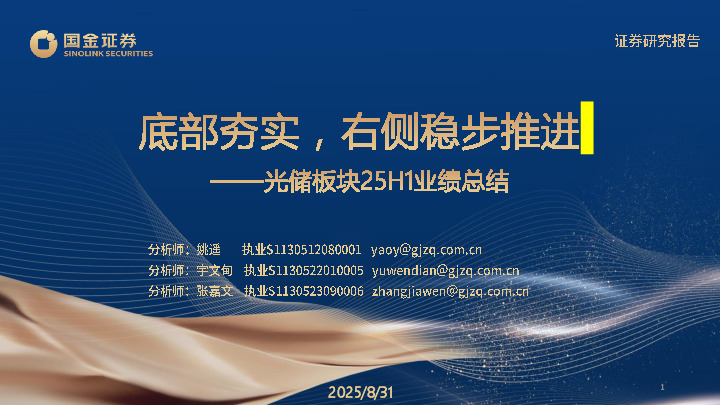 光储板块25H1业绩总结：底部夯实，右侧稳步推进