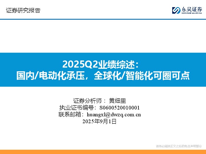 2025Q2业绩综述：国内/电动化承压，全球化/智能化可圈可点