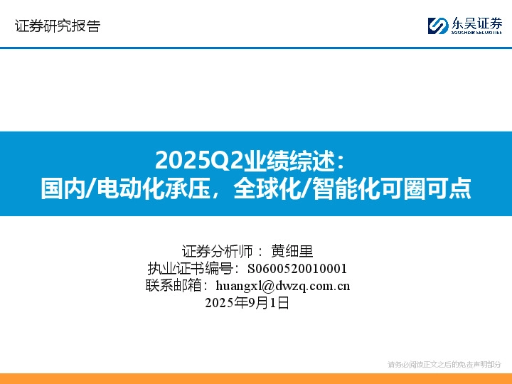 2025Q2业绩综述：国内/电动化承压，全球化/智能化可圈可点