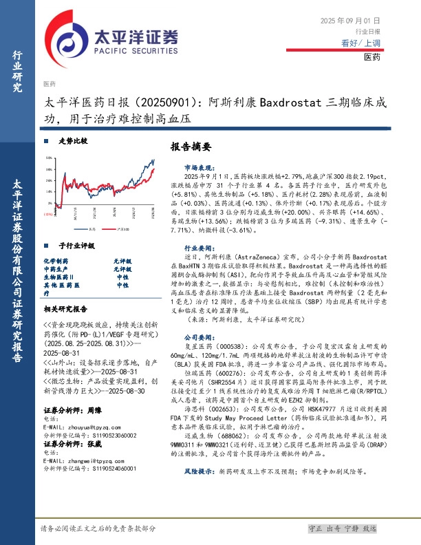医药日报：阿斯利康Baxdrostat三期临床成功，用于治疗难控制高血压