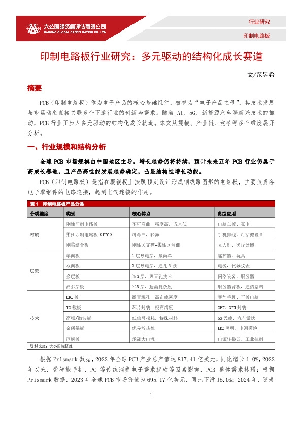 印制电路板行业研究：多元驱动的结构化成长赛道