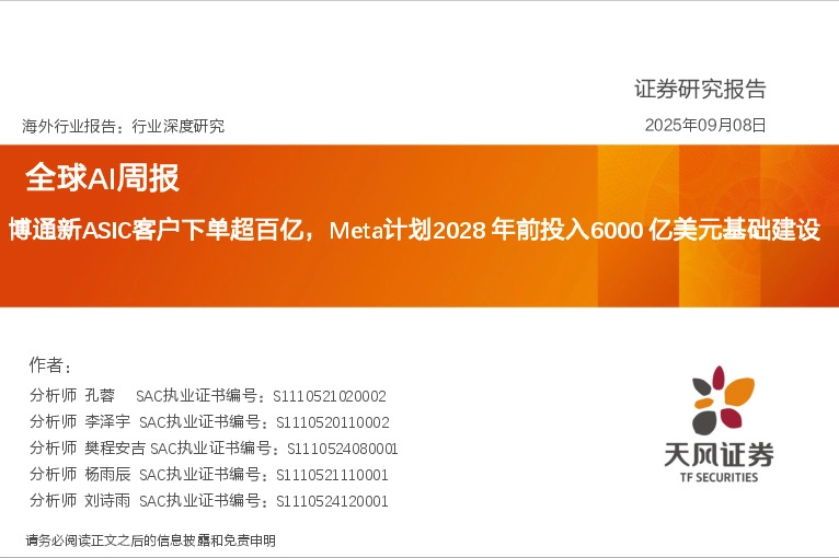 全球AI周报：博通新ASIC客户下单超百亿，Meta计划2028年前投入6000亿美元基础建设
