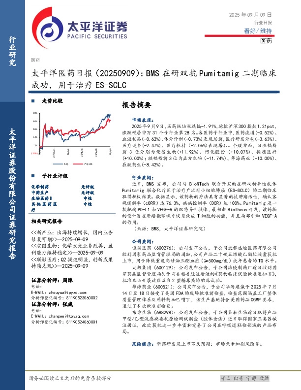 医药日报：BMS在研双抗Pumitamig二期临床成功，用于治疗ES-SCLC