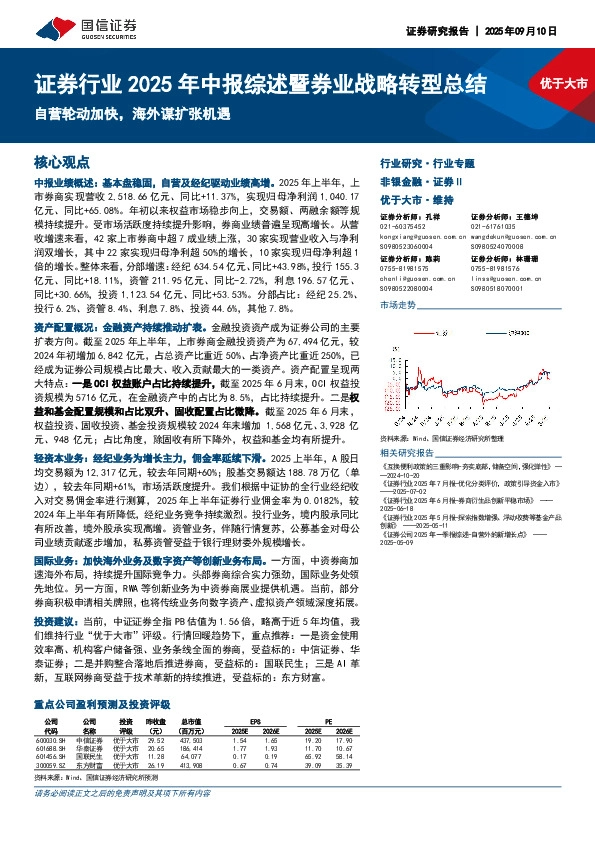 证券行业2025年中报综述暨券业战略转型总结：自营轮动加快，海外谋扩张机遇