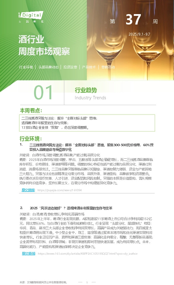 酒行业周度市场观察第37周
