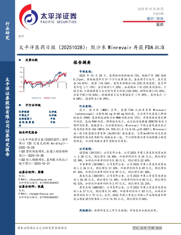 医药日报：默沙东Winrevair再获FDA批准