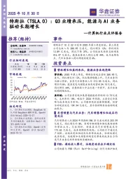 计算机行业点评报告:特斯拉:Q3业绩承压,能源与AI业务驱动长期增长