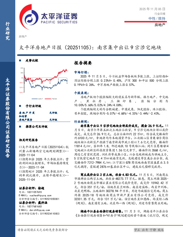 房地产日报：南京集中出让9宗涉宅地块