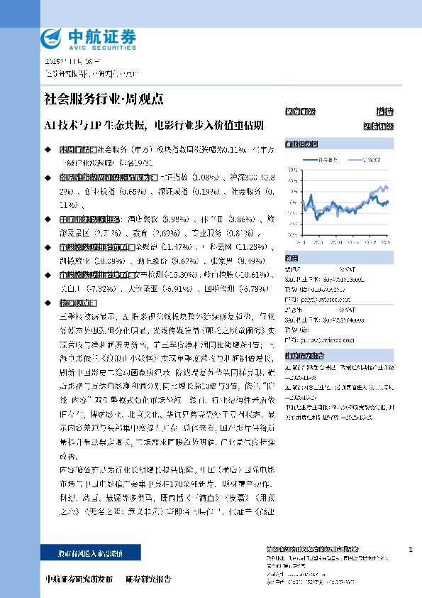 社会服务行业·周观点：AI技术与IP生态共振，电影行业步入价值重估期