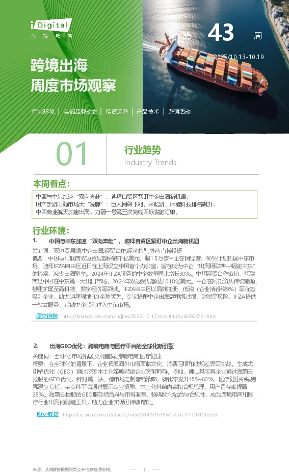跨境出海周度市场观察第43周