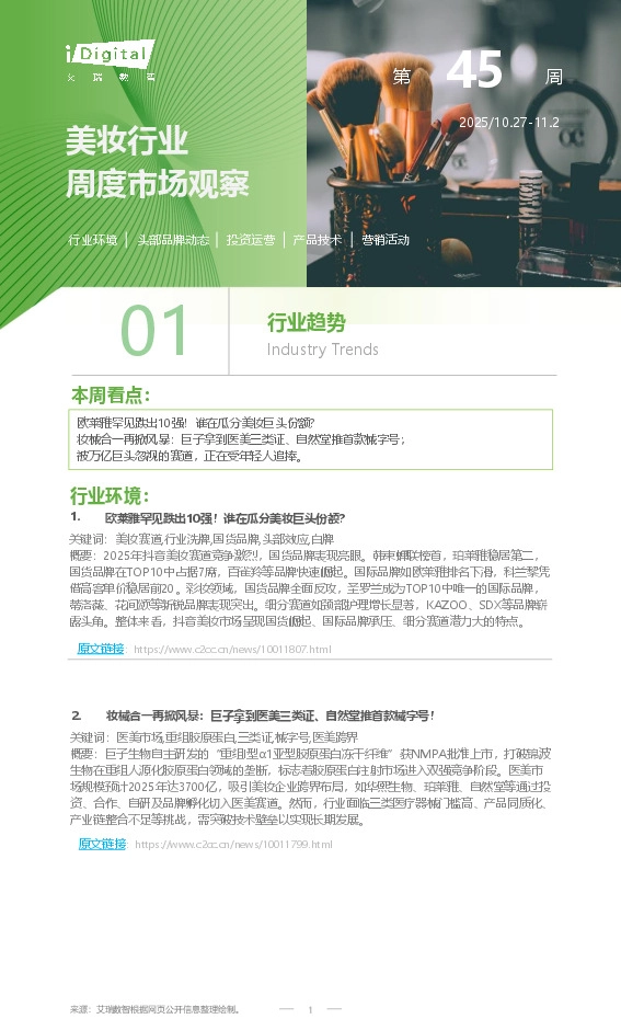 美妆行业周度市场观察第45周