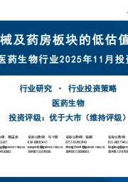 医药生物行业2025年11月投资策略：关注器械及药房板块的低估值反转标的
