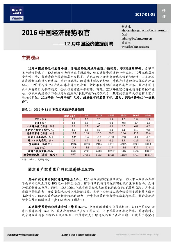 12月中国经济数据前瞻:2016中国经济弱势收官