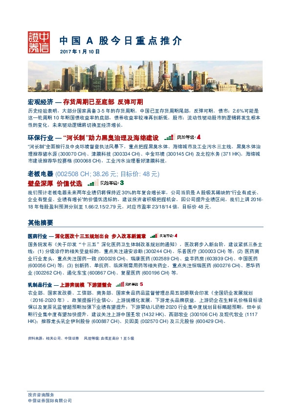 中国A股今日重点推介