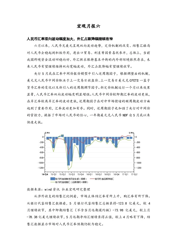 宏观月报六:人民币汇率双向波动幅度加大,外汇占款降幅继续收窄