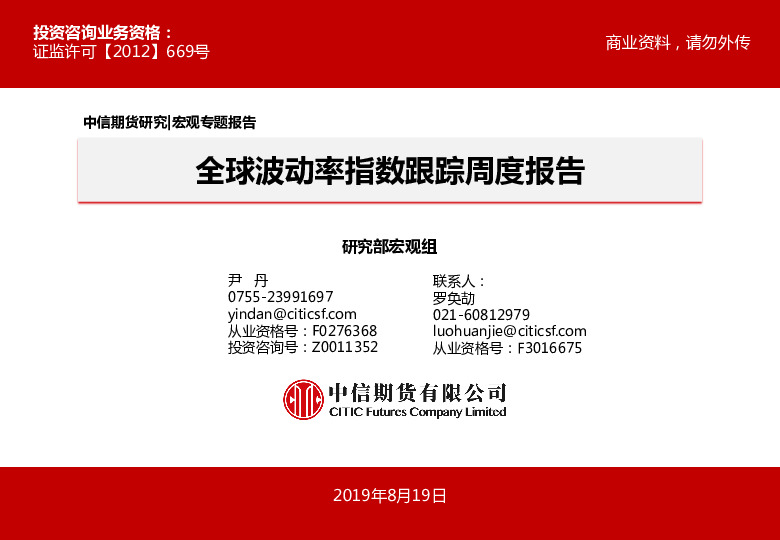 全球波动率指数跟踪周度报告