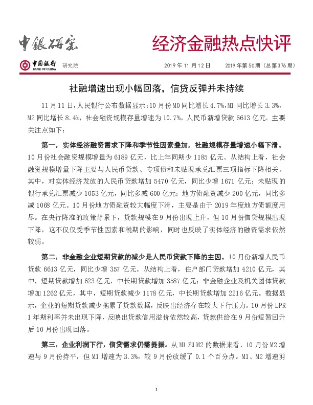 经济金融热点快评：社融增速出现小幅回落，信贷反弹并未持续