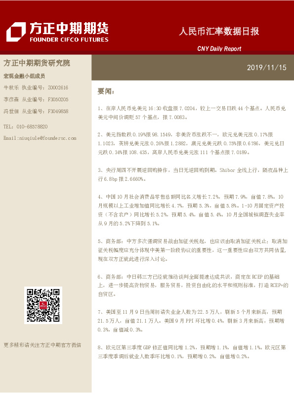 人民币汇率数据日报