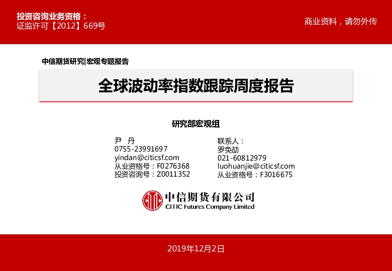 全球波动率指数跟踪周度报告