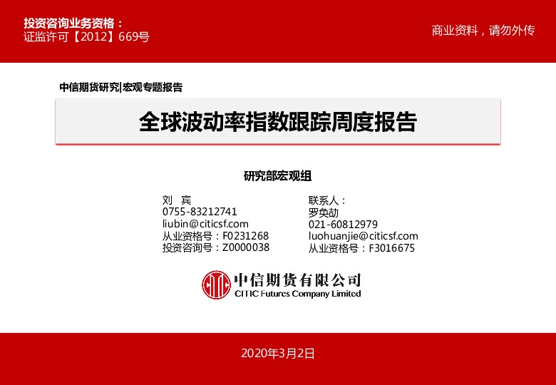 宏观专题报告：全球波动率指数跟踪周度报告