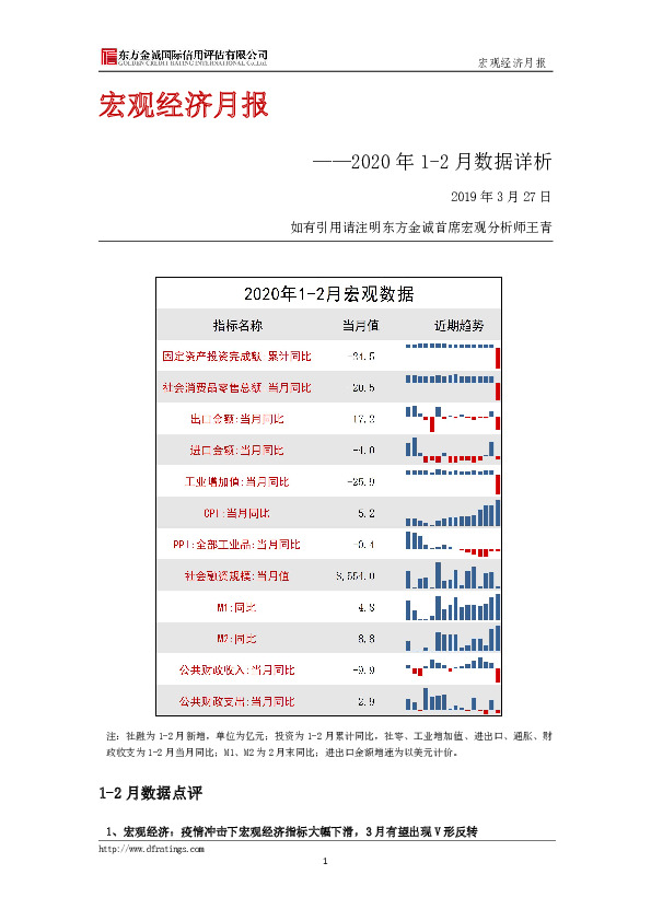 宏观经济月报——2020年1-2月数据详析