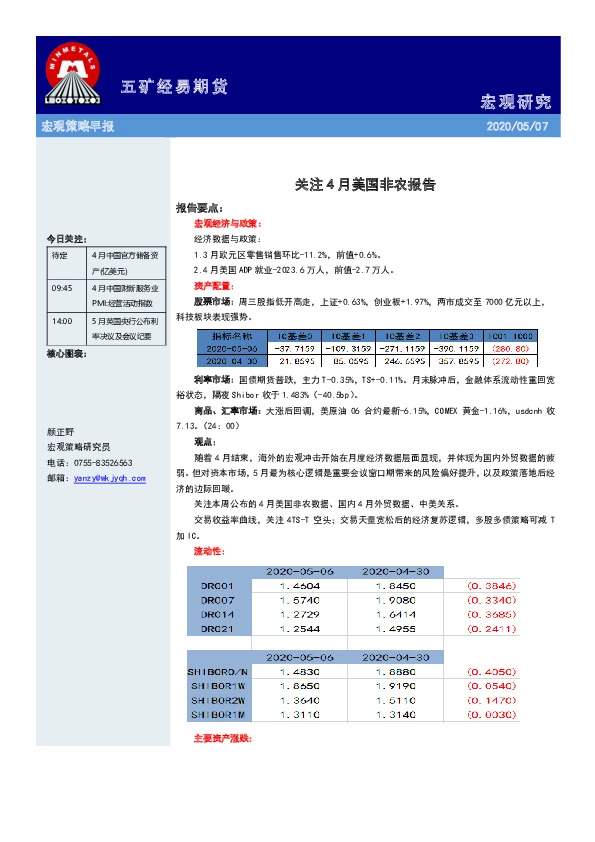 宏观策略早报:关注4月美国非农报告