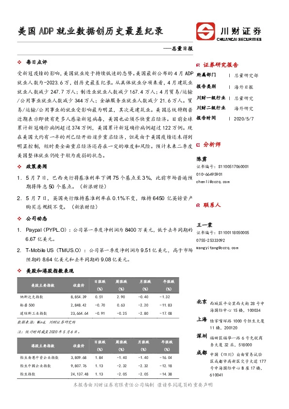总量日报:美国ADP就业数据创历史最差纪录