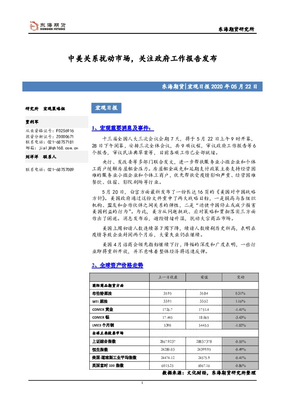 宏观日报：中美关系扰动市场，关注政府工作报告发布