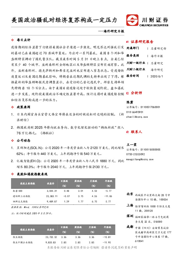 海外研究日报：美国政治骚乱对经济复苏构成一定压力