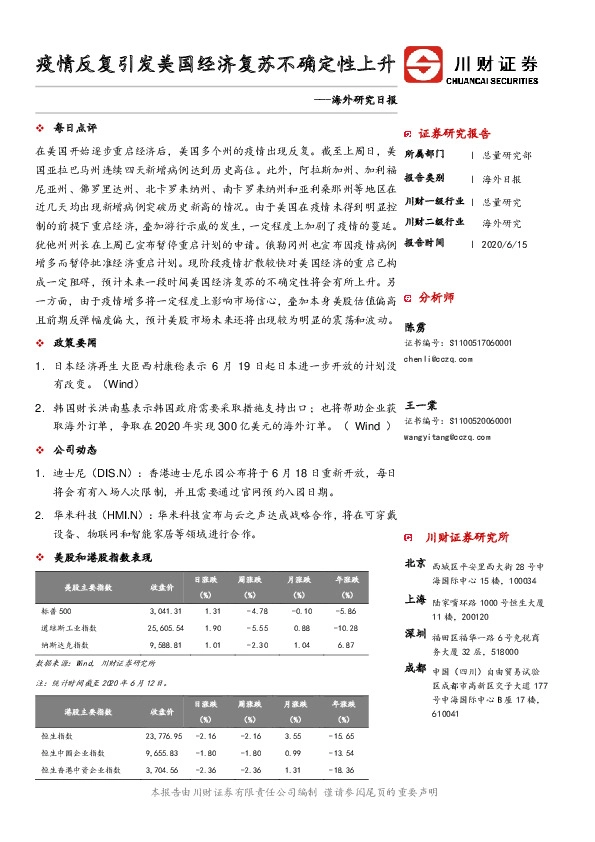 海外研究日报：疫情反复引发美国经济复苏不确定性上升