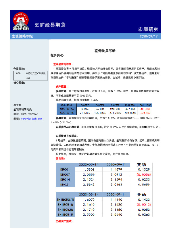 宏观策略早报：联储按兵不动