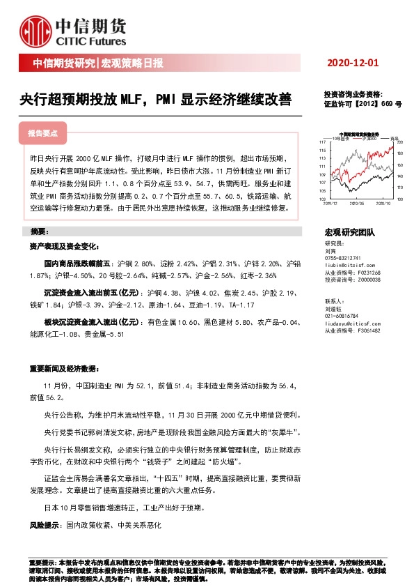 宏观策略日报：央行超预期投放MLF，PMI显示经济继续改善
