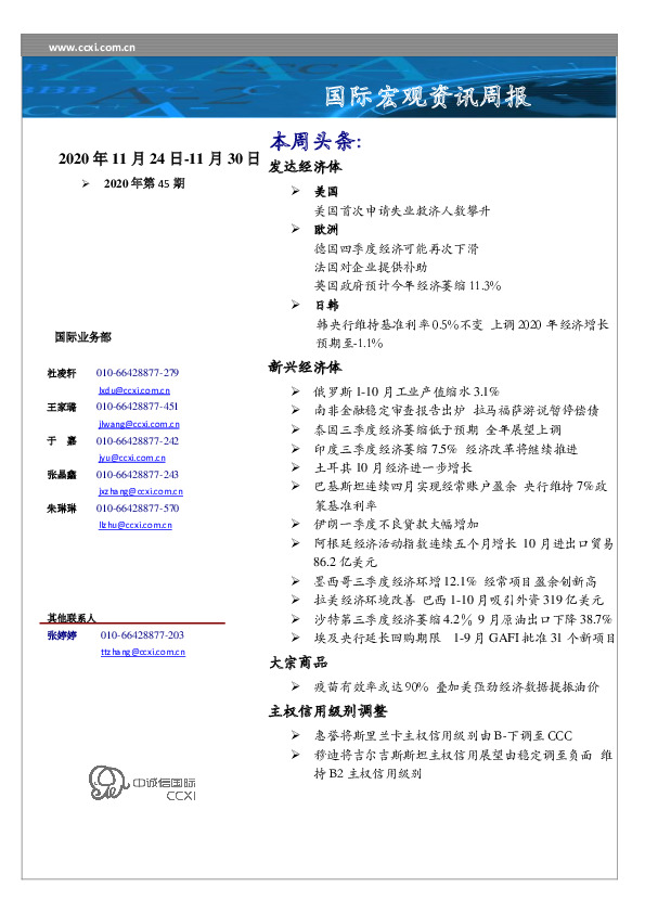 国际宏观资讯周报（2020年第45期）