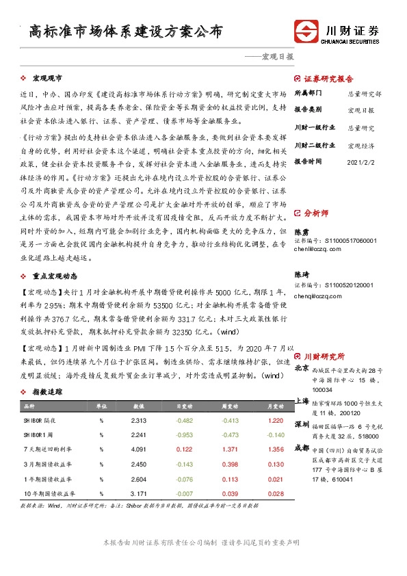 宏观日报：高标准市场体系建设方案公布