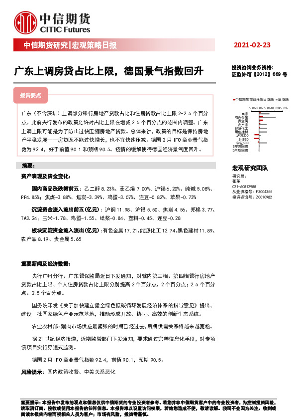 宏观策略日报：广东上调房贷占比上限，德国景气指数回升