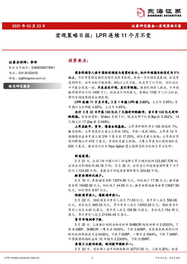 宏观策略日报：LPR 连续 11 个月不变