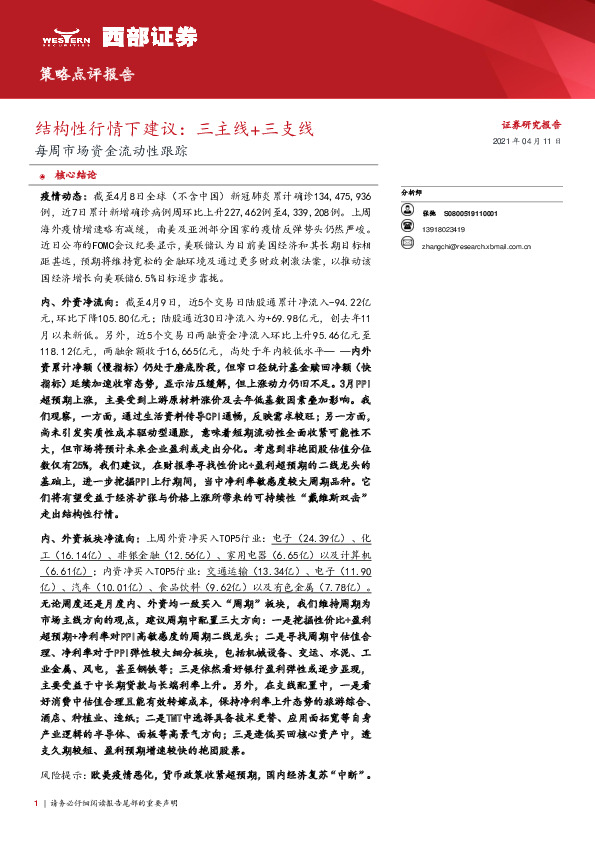 每周市场资金流动性跟踪：结构性行情下建议：三主线+三支线